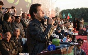Chairman PTI Imran Khan addressing a political gathering in Lodhran regarding by election campaign in NA-154.