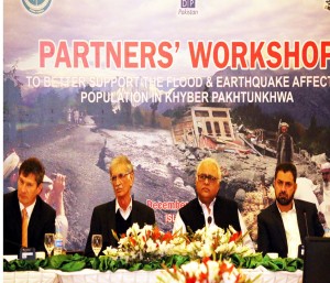 KPK Cheif Minister Pervez Khattak chairing the Partners Workshop held in Islamabad on recovery and rehabilitation of earthquake and flood hit areas of KP.