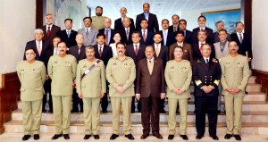 President Mamnoon Hussain with the Civilian Graduates of National Security Course at National Defence University, Islamabad. Chief of the Army Staff, Gen Raheel Sharif and President NDU Lt. Gen Anwar Ali Haider are also present.