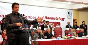 Chairman PTI Imran Khan addressing a function at Khyber Medical University Hayatabad  in Peshawar on Sunday.