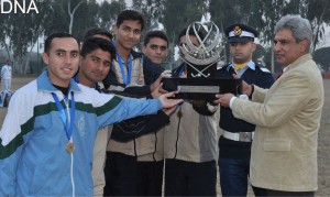 Air Vice Marshal Aasim Zaheer, Air Officer Commanding PAF Academy Risalpur awarding Hockey trophy to PAF Academy Risalpur Hockey team at the prize distribution ceremony of Inter Academy Sports Meet-2016 on Friday.