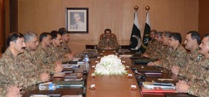 COAS Gen Raheel Sharif presiding over the Corps Commanders Conference at General Headquarters  in Rawalpindi on Wednesday.