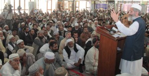 Jamaat-e-Islami Amir, Senator Sirajul Haq addressing a gathering in Mansoora, Lahore on Sunday.