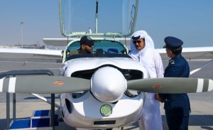 Sheikh Tamim Bin Hamad Al Thani, Emir of Qatar being briefed by Air Vice Marshal Arshad Malik, Deputy Chairman Pakistan Aeronautical Complex Kamra  About JF-17 Thunder aircraft in Dhoha. 