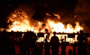 A view of fire wich erupted in a cultural event in Mumbai.-AFP 