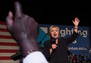 American Democratic Party  nominated Presidential candidate Hillary Clinton  addressing a gathering in South Carolina.-AFP 