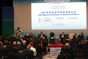 Chinese Finance Minister Lou Jiwei welcoming the delegates at the high-level seminar  of G-20 Group in Shanghai. 