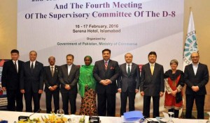  A group photo of participants of D-8 Conference with Commerce Minister Ghulam Dastgir in  Islamabad on Wednesday.-NNI