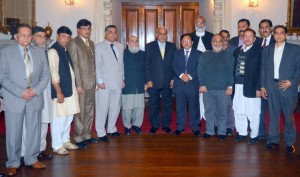A 15-member delegation of Mall Road Traders led by Sohail But with Governor Punjab Malik Rafique Ahmad Rajwana at Governor House on Monday.-DNA 