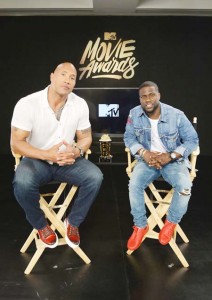  Dwayne Johnson and Kevin Hart prep to host the 2016  MTV Movie Award at The Edition in Miami Beach, Florida.