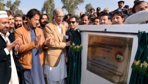 CM KP Pervez Khattak performing ground breaking ceremony of Peshawar Zoo Project at Paksitan Forest Institute Peshawar on Wednesday. Chairman PTI Imran Khan is also present.