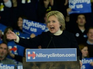  Democratic Presidential candidate and former Secretary of State, Hillary Clinton  speaking at Southern New Hampshire University.