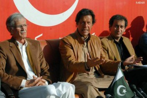 Chairman PTI Imran Khan addressing a press conference in Islamabad. -SABAH