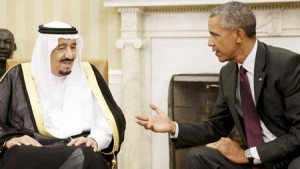 US President Obama meets with Saudi King Salman bin Abdulaziz in Oval Office of White House in Washington