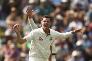 during day one of the Test match between New Zealand and Australia at Basin Reserve on February 12, 2016 in Wellington, New Zealand.