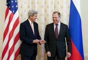 Russian Foreign Minister Sergei Lavrov meeting with U.S. Secretary of State John Kerry   in Moscow on Thursday.