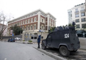  An armoured police vehicle alert in front of the German Consulate, which is closed on indications of a possible attack in Istanbul on Thursday.