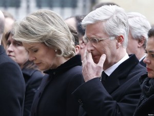 Belgian King Philippe and Queen Mathilde attending a commemoration ceremony at the Belgian Parliament on Thursday for victims of Tuesday's attacks in Brussels.