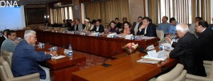 Chairman Standing Committee on Finance Revenue, Economic Affairs Statistics & Privatisation Qaiser Ahmad Sheikh chairing a meeting in Paraliament House on Thursday. 