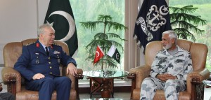 Chief of the Naval Staff Admiral Muhammad Zakaullah NI (M) exchanging views with  Gen Abidin UNAL Commander Turkish Air Force at Naval Headquarters in Islamabad.