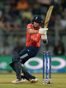 MUMBAI, INDIA - MARCH 16:  Joe Root of England hits out for six runs during the ICC World Twenty20 India 2016 Super 10s Group 1 match between West Indies and England at Wankhede Stadium on March 16, 2016 in Mumbai, India.  (Photo by Gareth Copley/Getty Images)