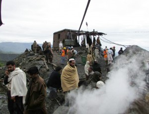 The people are engaged in relief activities  following gas explosion in the Lower Orakzai coal mine in Hangu. - SABAH