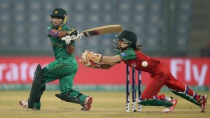 Sidra Ameen, who won the Player of the Match award against Bangladesh at the ICC World T20 at Feroz Shah Kotla on Thursday.