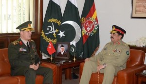 RAWALPINDI: 30th March - General Hulusi AKAR, Chief of Turkish General Staff called on COAS General Raheel Sharif, at General Headquarters Rawalpindi on Wednesday. - DNA Photo