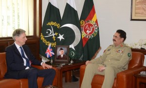 British Foreign Secretary Philip Hammond MP called on Chief of Army Staff  Gen. Raheel Sharif at GHQ in Rawalpindi on Tuesday.-DNA