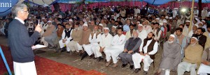 CM KP Pervez Khattak addressing ground breaking ceremony of the upgradation of RHC Ziarat Kaka Sahib to Category-D Hospital at Ziarat Kaka Sahib in Nowshera on Sunday. - NNI
