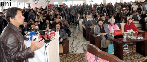 Chairman PTI Imran Khan addressing the launching ceremony of KPK’s first tourism policy in Changla Gali, Abbottabad on Wednesday. - NNI