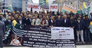 A prtotest demonstartion is being staged by the Kashmir Council Europe aganist arrival of Indian Prime Minister Narendra Modi at the European Union Hqrs in Brussels.   