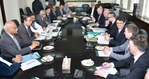 Sikandar Hayat Khan Bosan, Federal Minister for NFS&R presiding over a meeting with Belarus delegation led by  Brylo Ihar Vyacheslavovich, Dy. Minister for Food & Agriculture regarding 2nd JWG of Pakistan-Belarus  on Cooperation in Agriculture.