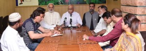 Dr. Nadeem Amjad, Chairman PARC, Dr. Ahmad Bukhsh, Member (PS) Dr. Amjad Pervez , DG (SARC) and Sardar Ghulam Mustafa, DG (PR&P) talking to media in Karachi about Pakistan agriculture scenario and role of PARC for promotion and development of agriculture sector in Pakistan.