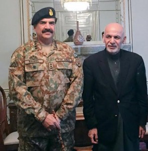 COAS Gen Raheel Sharif meeting with Afghan President Ashraf Ghani after attending Change of Command Ceremony of Resolute Support Mission in Kabul on Wednesday. - DNA