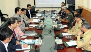 Federal Minister for Commerce, Engr. Khurram Dastagir Khan in a meeting with delegation of Sir John Kotelawala Defence University of Sri Lanka led by Deputy VC Major Gen. Ruwan Kulatunga and Officials from National Defence University working on a joint study on Pak-Sri Lanka relations in Islamabad.