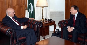 Adviser to the Prime Minister on Foreign Affairs Sartaj Aziz in a meeting with the Director General Bulgarian Ministry of Foreign Affairs Ambassador Borislav Kostov in Islamabad on Thursday.
