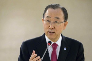 United Nations Secretary General Ban Ki moon addressing conference of U.N. High Commissioners for Refugees in Geneva.