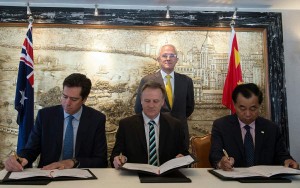 Australian Prime Minister, Malcolm Turnbull witnessing an MoU signing ceremony in Shanghai, China.