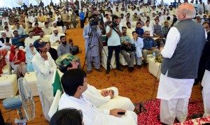 PTI leader, Chaudhry Muhammad Sarwar addressing party workers in Lahore.