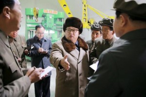 North Korean leader Kim Jong Un speaking during a visit to the Sinhung Machine Plant.