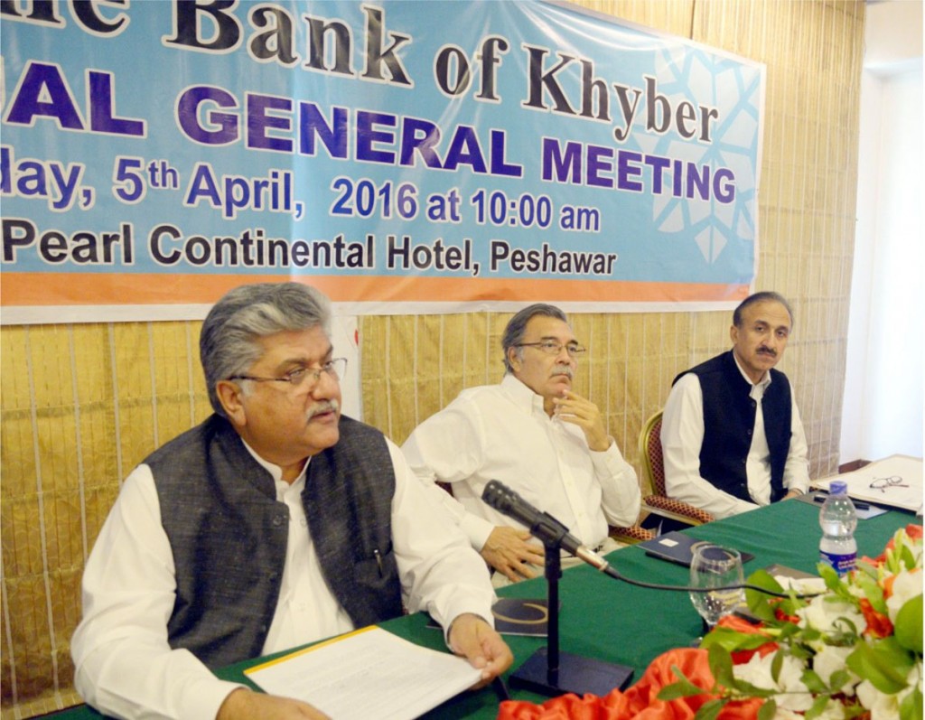 Shamsul Qayyum MD&CEO BoK addressing the 25th BOK’s Annual General Meeting in Peshawar on Tuesday.