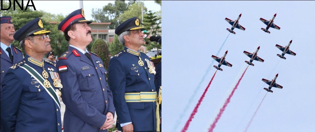 Lt. Gen. Anwar Hamed Ameen Ahmed, Commander Iraqi Air Force and Air Marshal Sohail Aman, Chief of the  Air Staff PAF witnessing the aerobatics of ‘Sherdil’ formation at the graduation ceremony held at PAF Academy Risalpul on Wednesday.