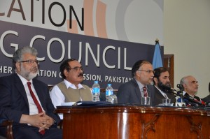 Ahsan Iqbal, Federal Minister for Planning speaking during the launch of Education Testing  Council (ETC) at HEC Secretariat on Friday. 