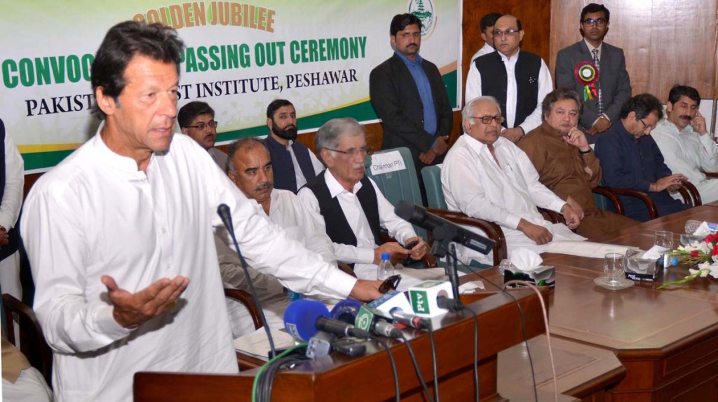 Chairman PTI Imran Khan addressing Golden Jubilee Ceremony of Pakistan Forest Institute  in Peshawar on Monday.
