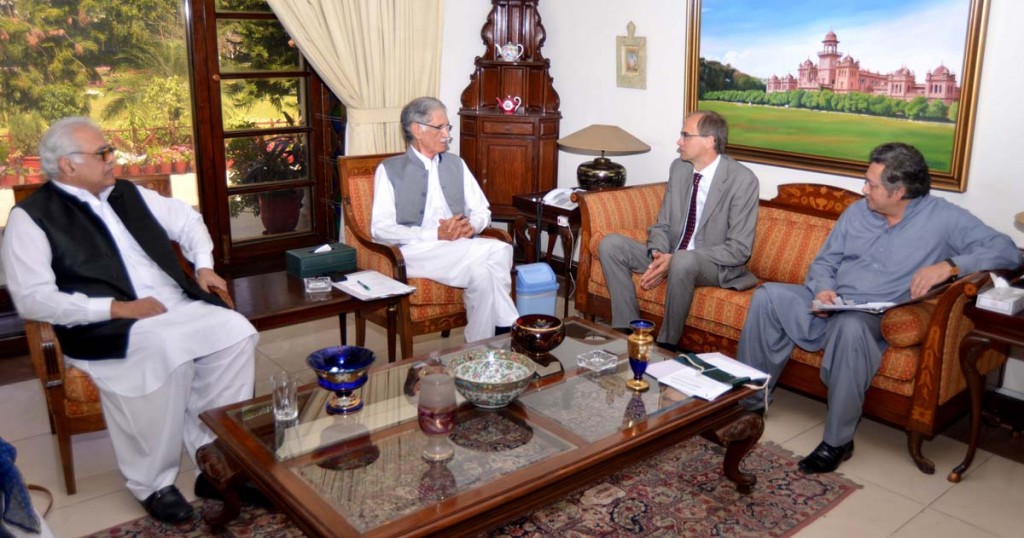 CM KP Pervez Khattak talking to Ambassador of Switzerland to Pakistna Marc P. George who called on him at CM Secretariat in Peshawar on Friday.