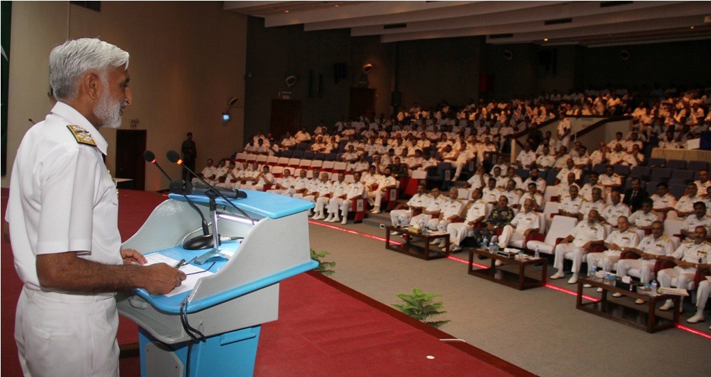Chief of the Naval Staff Admiral M. Zakaullah addressing the Annual Safety review for the year 2015 of Pakistan Navy at Karachi, today