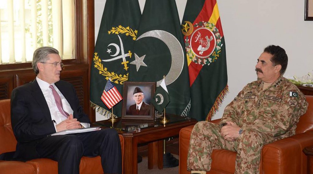 Islamabad: 11th April - Ambassador Richard G. Olson, US special representative for Afghanistan and  Pakistan called on Chief of Army Staff (COAS) General Raheel Sharif, at General Headquarters on  Monday. - DNA Photo