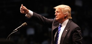 ALBANY, NEW YORK - APRIL 11: Republican presidential candidate Donald Trump gives a thumbs up to supporters after speaking at a campaign rally on April 11, 2016 in Albany, New York. The New York Democratic primary is scheduled for April 19th. (Photo by Eduardo Munoz Alvarez/Getty Images)