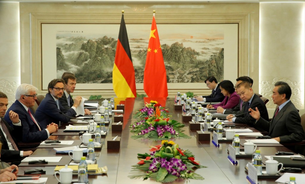 German Defence Minister Frank Walter Stinmeir and his Chinese counterpart Wang Wei holding second round of German-China defence talks in Beijing.-AFP